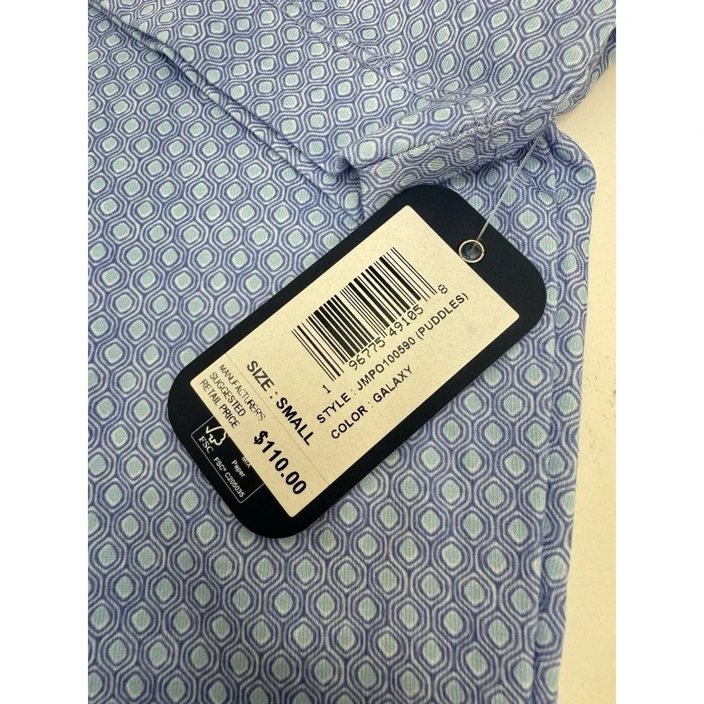 NWT johnnie-O PUDDLES Top Shelf Geometric Print Golf Polo Shirt Blue SMALL $110 - Picture 4 of 9